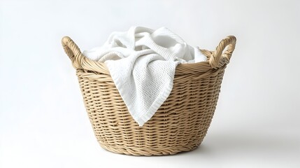 Wicker basket with soft white linen towels for cozy home decor and hygiene