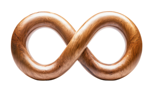 Wooden infinity symbol representing endless possibilities and continuity isolate on transparent background, cutout, png