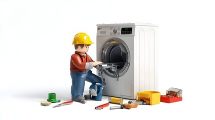 Technician Repairing Washing Machine in Home Workshop