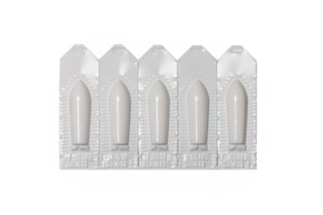 Close-up image of a suppository blister pack containing five units, Isolated on Transparent Background, png, , ideal for medical and pharmaceutical content