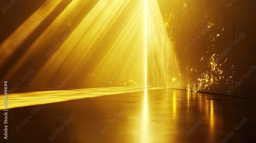 Aufkleber 3d golden light reflection background abstract light flares and ray effects empty space for design
