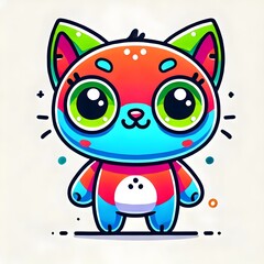 Fototapeta premium Colorful Cartoon Cat with Large Eyes and Round Body