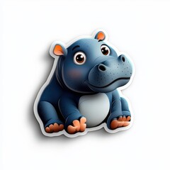 Cute Cartoon Hippopotamus Sticker Illustration