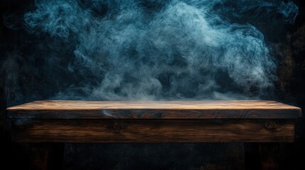 Foggy Smoke Rising Over Wooden Surface