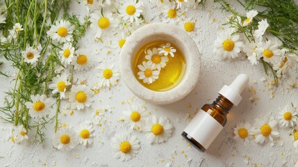 chamomile essential oil. Selective focus