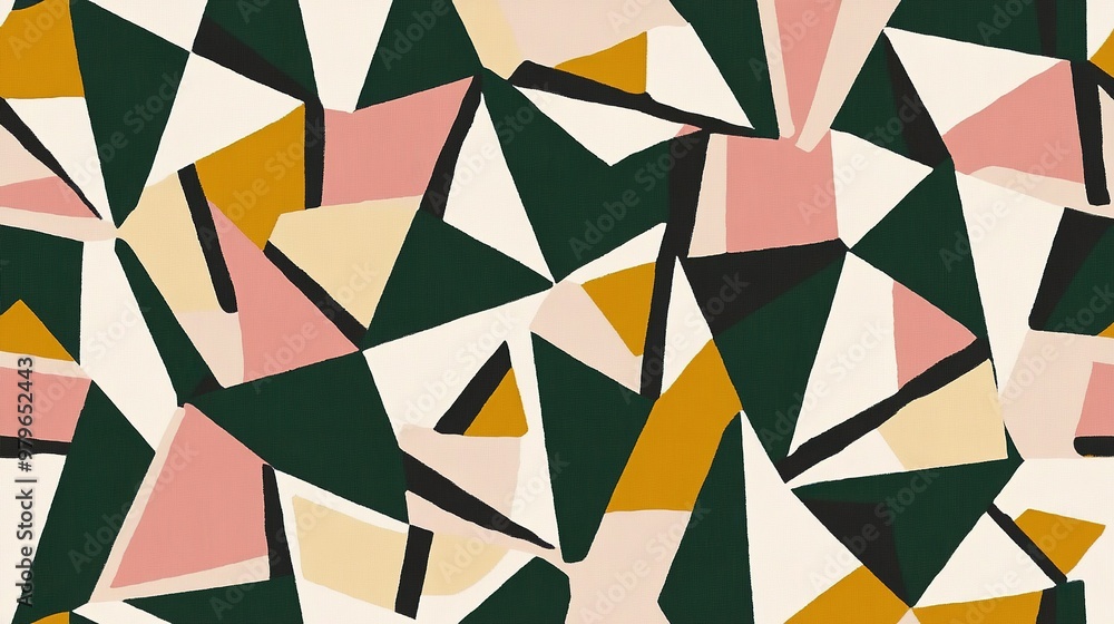 Poster geometric abstract pattern in earthy tones and bold colors creating a dynamic visual display for mod