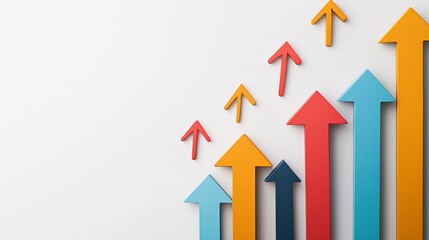 A set of colorful arrows pointing upward on a white background, symbolizing growth, success, and positive progression.