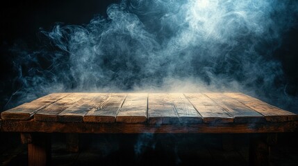 Fog and Smoke Above Empty Wooden Table