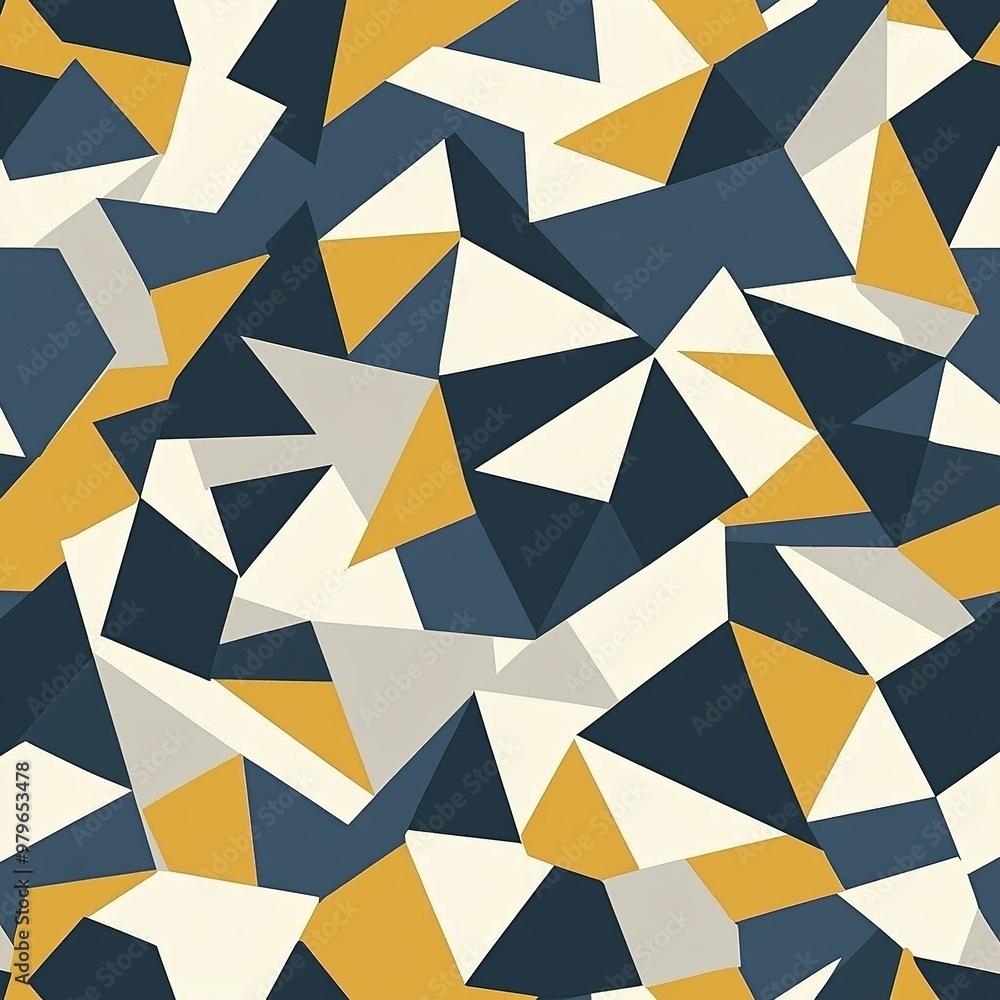 Poster abstract geometric pattern featuring blue, yellow, and cream shapes in a visually striking design su