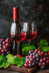 Obraz premium Wine glass grape with background of grape plantation winery