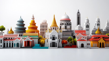 Naklejka premium Architectural Model of Diverse Religious Buildings