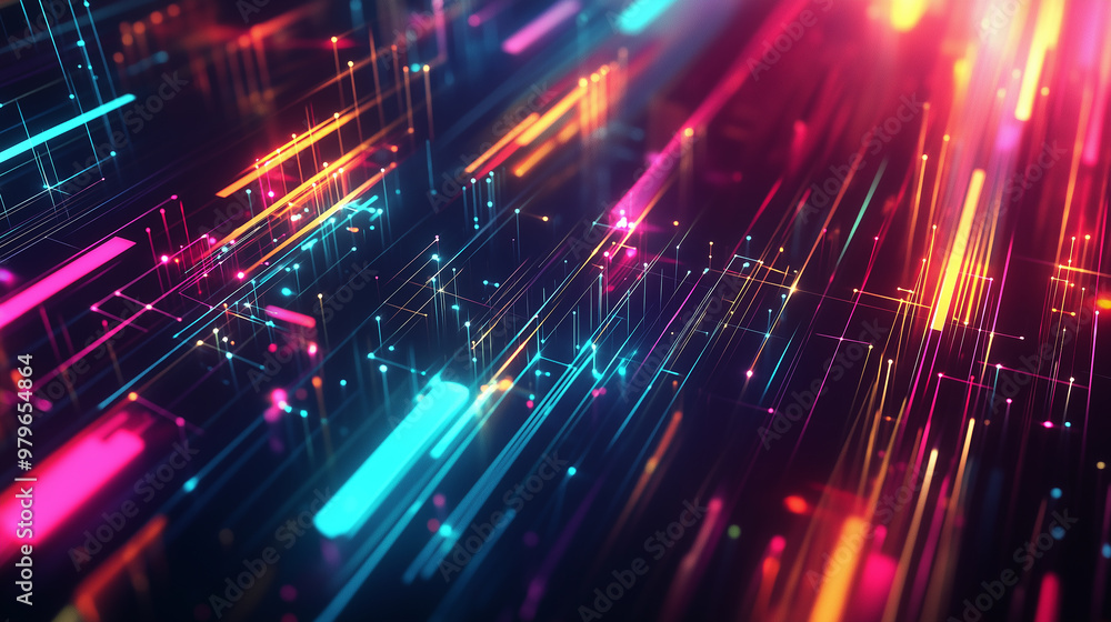 Poster Abstract technology background with glowing lines flowing
