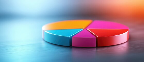 Obraz premium Colorful pie chart on a smooth surface, representing data visualization and analysis concepts for business and education.