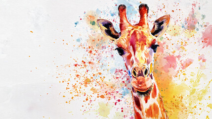 Colorful giraffe watercolor painting with white background © Andres Mejia