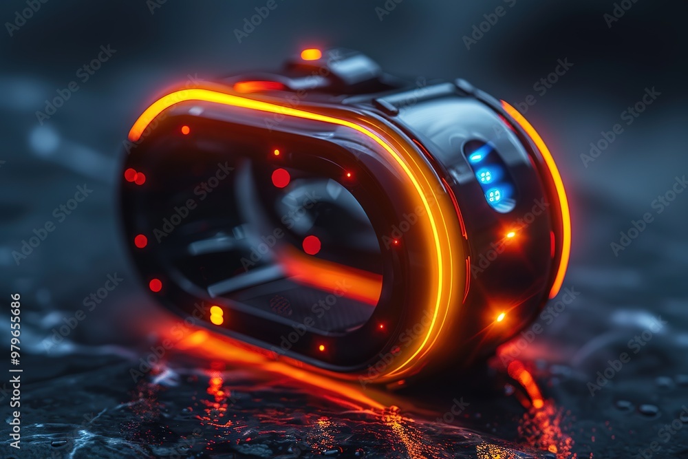 Poster a glowing object with a black and orange design