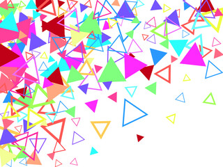 Circles, squares and triangles in white. Suitable for fabric, packaging, wallpaper. Pastel Triangle Confetti Seamless Pattern. Bright, colorful memphis style pattern from simple geometric.