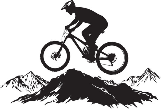 black mountain biker jumping over mountains clip art preview