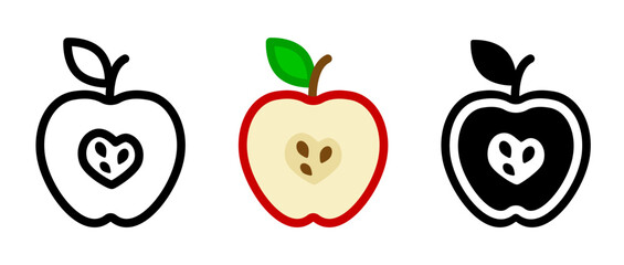 Half apple icon. Cut fruit sign. Apple logotype symbol.