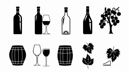 Vector illustration of grape, grape, wine bottle and glass