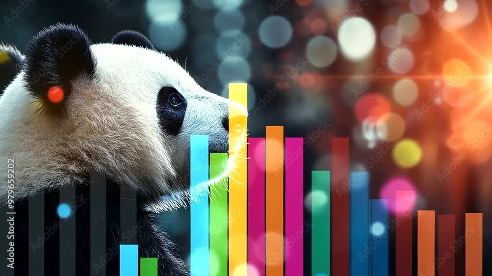 Aufkleber a panda surrounded by colorful bar charts, each bar representing different data points being cleaned