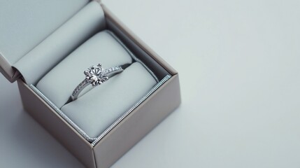 Closeup beautiful prestigious, elegant, precious, diamond ring in a luxury gift box, present or 
 surprise symbolizing love romance and engagement, marriage or proposal or wedding jewelry celebration