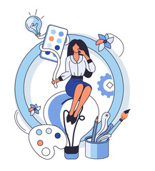 Artistic imagination vector illustration. Imagination, compass creative mind, navigates vast seas artistic possibilities Artistic creativity, phoenix rising, turns ashes ideas into vibrant plumage