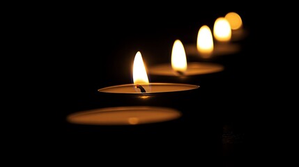 A serene arrangement of candles illuminating the dark with gentle flames, creating a peaceful and calming atmosphere.