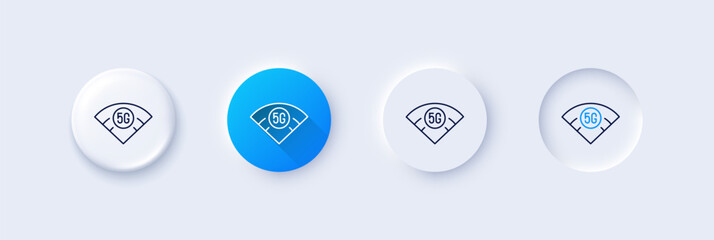 5g wi-fi technology line icon. Neumorphic, Blue gradient, 3d pin buttons. Wifi wireless network sign. Mobile internet symbol. Line icons. Neumorphic buttons with outline signs. Vector