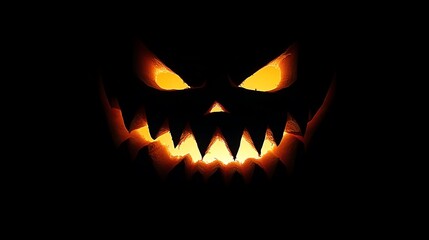 Naklejka premium A spooky Halloween pumpkin with glowing eyes and sharp teeth, perfect for capturing the spirit of the festive season.