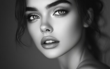 Fototapeta premium Beautiful makeup of a very attractive woman photo as in a photo studio. Studio soft light. 