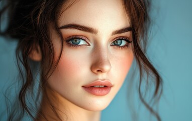 Obraz premium Beautiful makeup of a very attractive woman photo as in a photo studio. Studio soft light. 