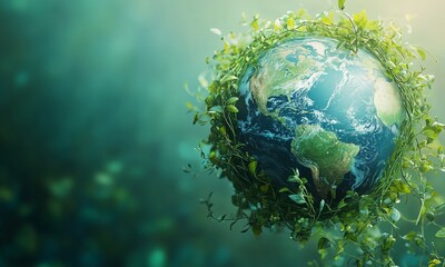 Globe Suspended in Mid-Air Wrapped in Delicate Green Vines, Symbolizing a World Embraced by Eco-Conscious and Sustainable Travel

