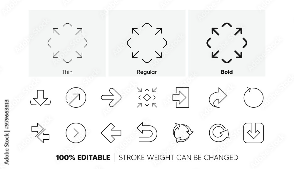 Poster download, synchronize and share. arrow icons. navigation linear icon set. line icons set. vector
