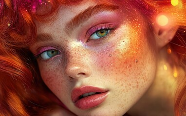 Beautiful woman with colored make-up. Close-up portrait