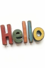 hello wooden letters on white background