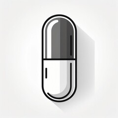 Minimalist Icon of a Red and White Capsule Pill with Long Shadow on a Light Background. Clean, Flat Design with Soft Stripes for Medical Pharmaceutical, or Health Related Concepts Vector Logo Icon PNG