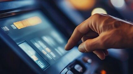 Close-up of a hand interacting with a touchscreen display