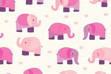 Whimsical repeating pattern of pink elephants for children's design projects.