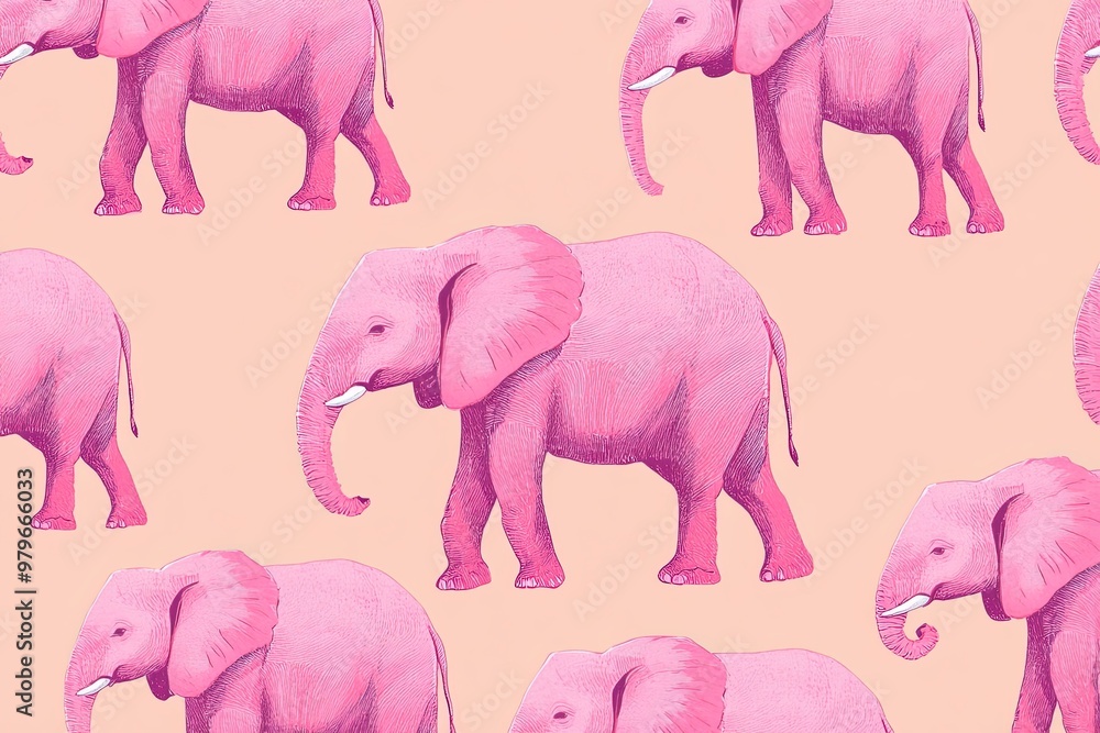 Sticker Playful pattern of pink elephants on pastel background for decorative design.