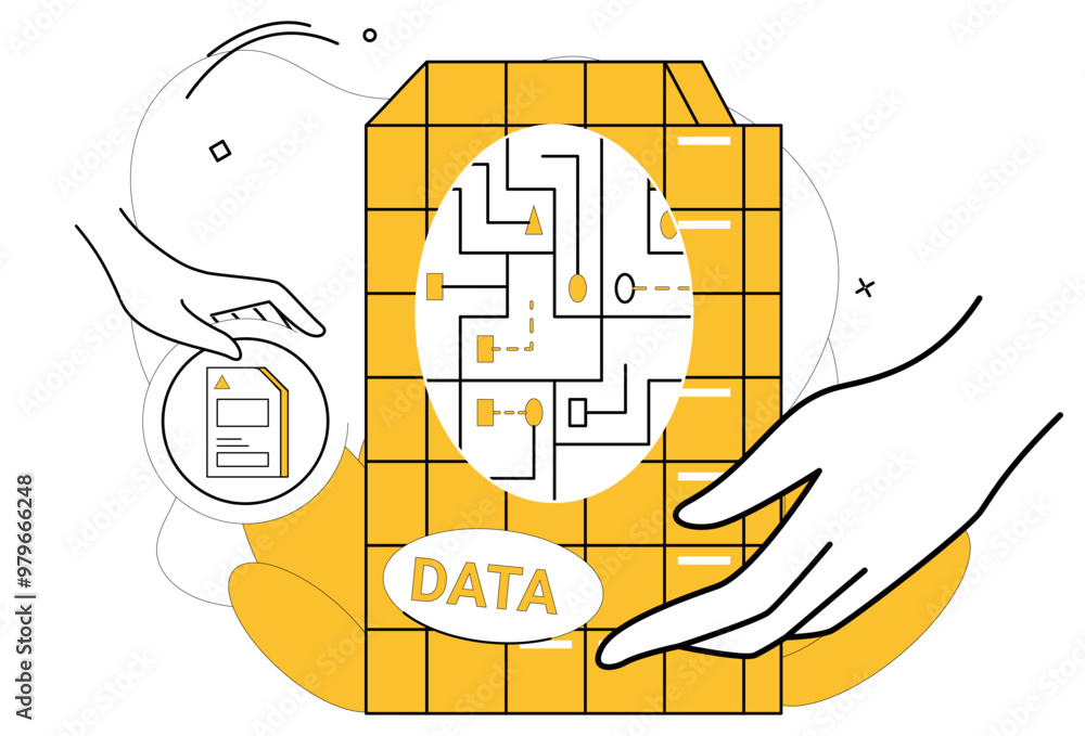 Poster data analytics vector illustration. digital finance relies on meticulous analysis, turning raw data 