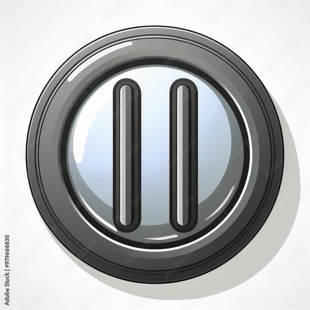 Poster Minimalistic 3D Pause Button Icon in Black and White Circular Design. Modern UI Concept for Multimedia Controls and Digital Interfaces. Vector Logo Png