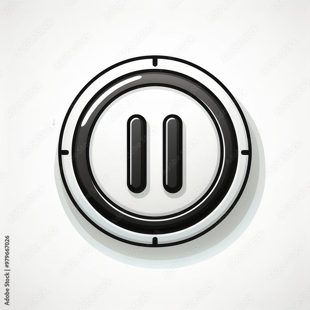Poster Minimalistic 3D Pause Button Icon in Black and White Circular Design. Modern UI Concept for Multimedia Controls and Digital Interfaces. Vector Logo Png