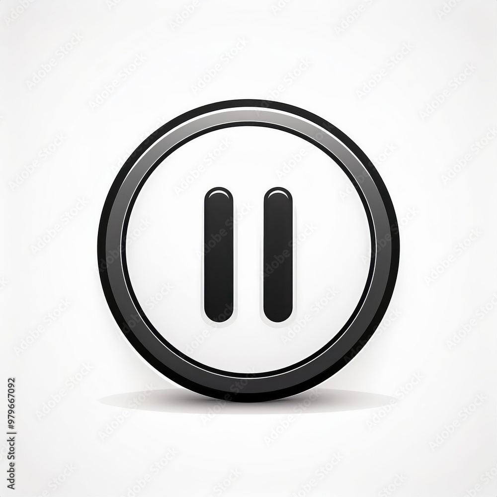 Poster Minimalistic 3D Pause Button Icon in Black and White Circular Design. Modern UI Concept for Multimedia Controls and Digital Interfaces. Vector Logo Png