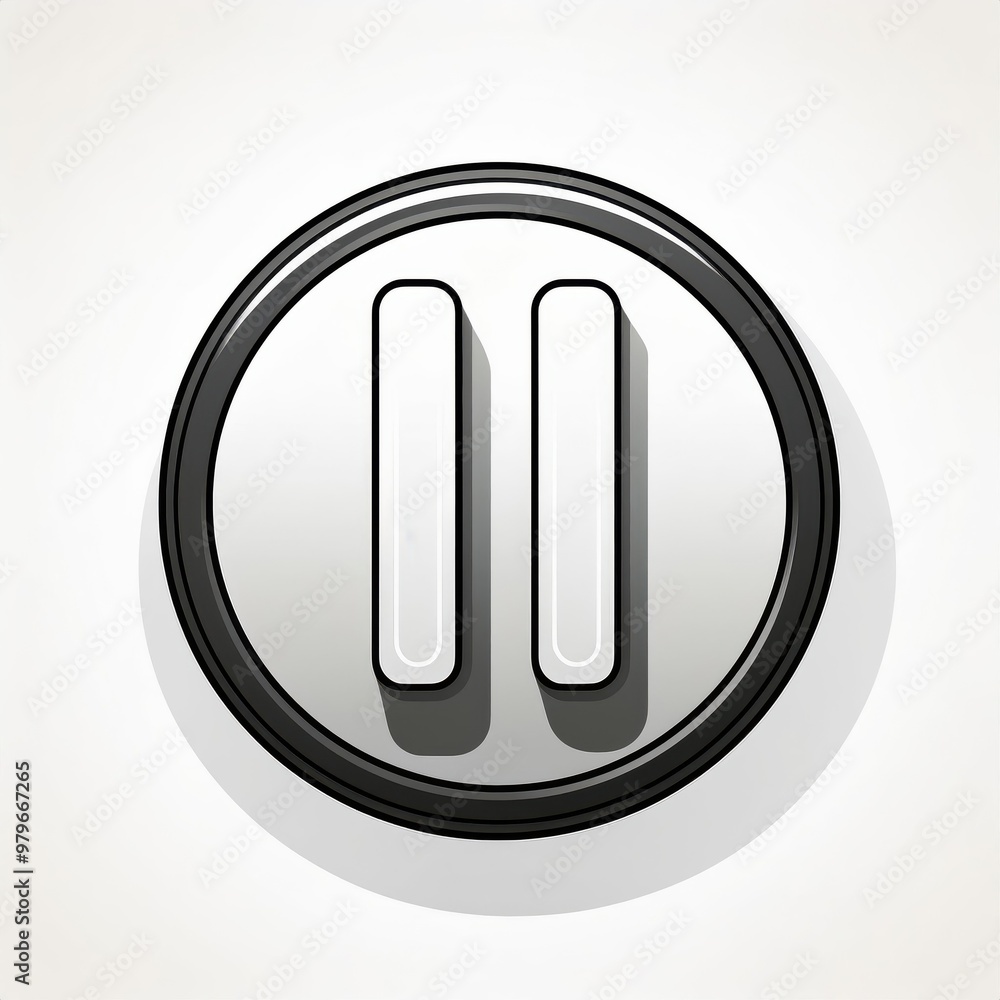 Poster Minimalistic 3D Pause Button Icon in Black and White Circular Design. Modern UI Concept for Multimedia Controls and Digital Interfaces. Vector Logo Png