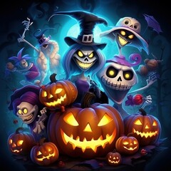 halloween party with halloween characters