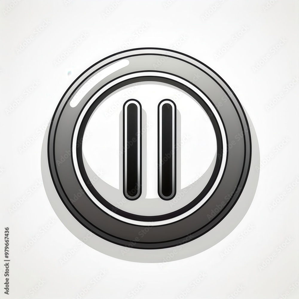 Poster Minimalistic 3D Pause Button Icon in Black and White Circular Design. Modern UI Concept for Multimedia Controls and Digital Interfaces. Vector Logo Png