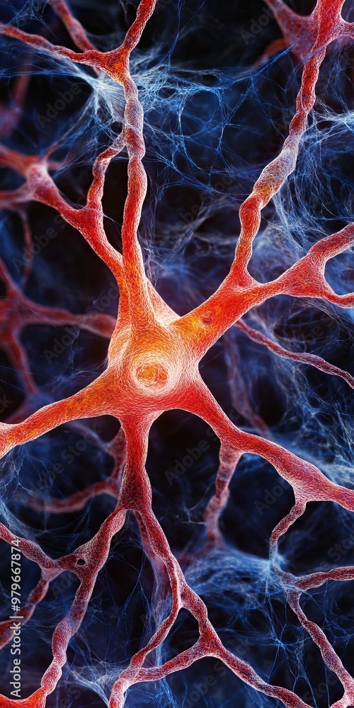 Poster intricate neuronal network showcasing vibrant colors and delicate structures, highlighting the beaut