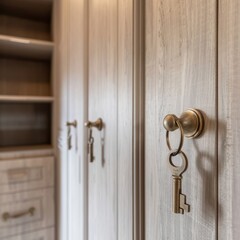a closet with a key hanging on the door