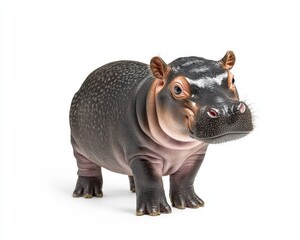 Obraz premium Hippo Calf, 3 Months Old, Isolated on White. Tiny Herbivore from Africa