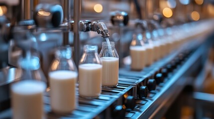 Obraz premium Automated Plant-Based Milk Bottling in a Clean,Streamlined Facility
